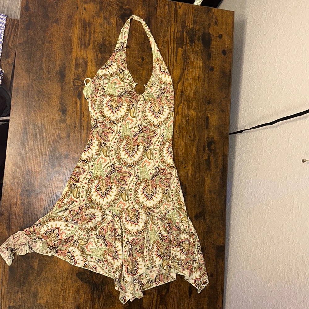 Authentic Y2K Halter Dress, 60s/70s inspired Paisley Print, Size Small